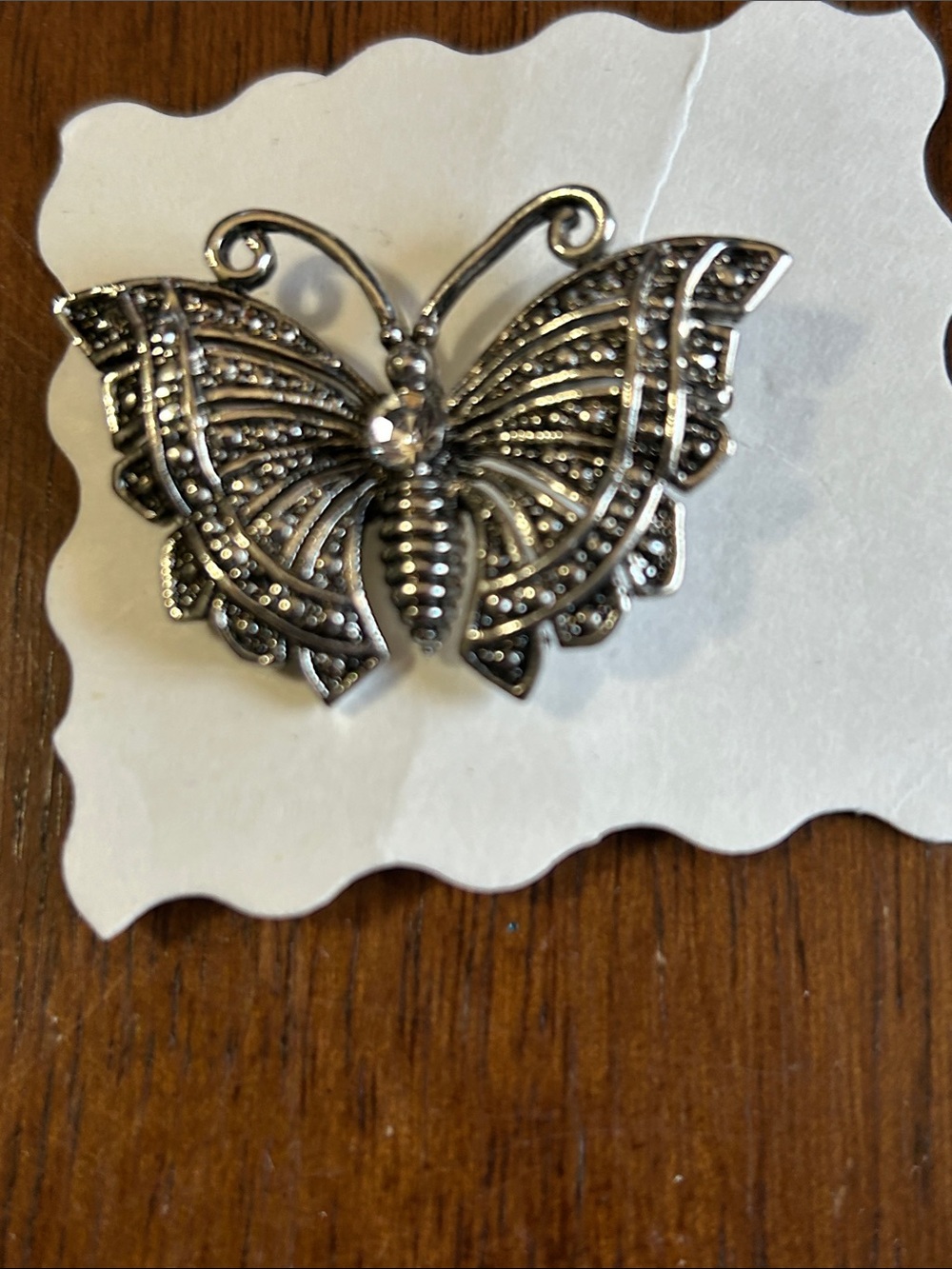 Silver Tone Butterfly Brooch with Rhinestone Accent New